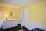 Cozy full/double bedroom has closet and dresser. All bedrooms are upstairs and have central AC